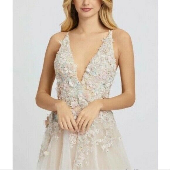 MAC DUGGAL Embellished Floral Sleeveless Deep V-Neck A-Line Gown Pastel Size 12 - Picture 3 of 14